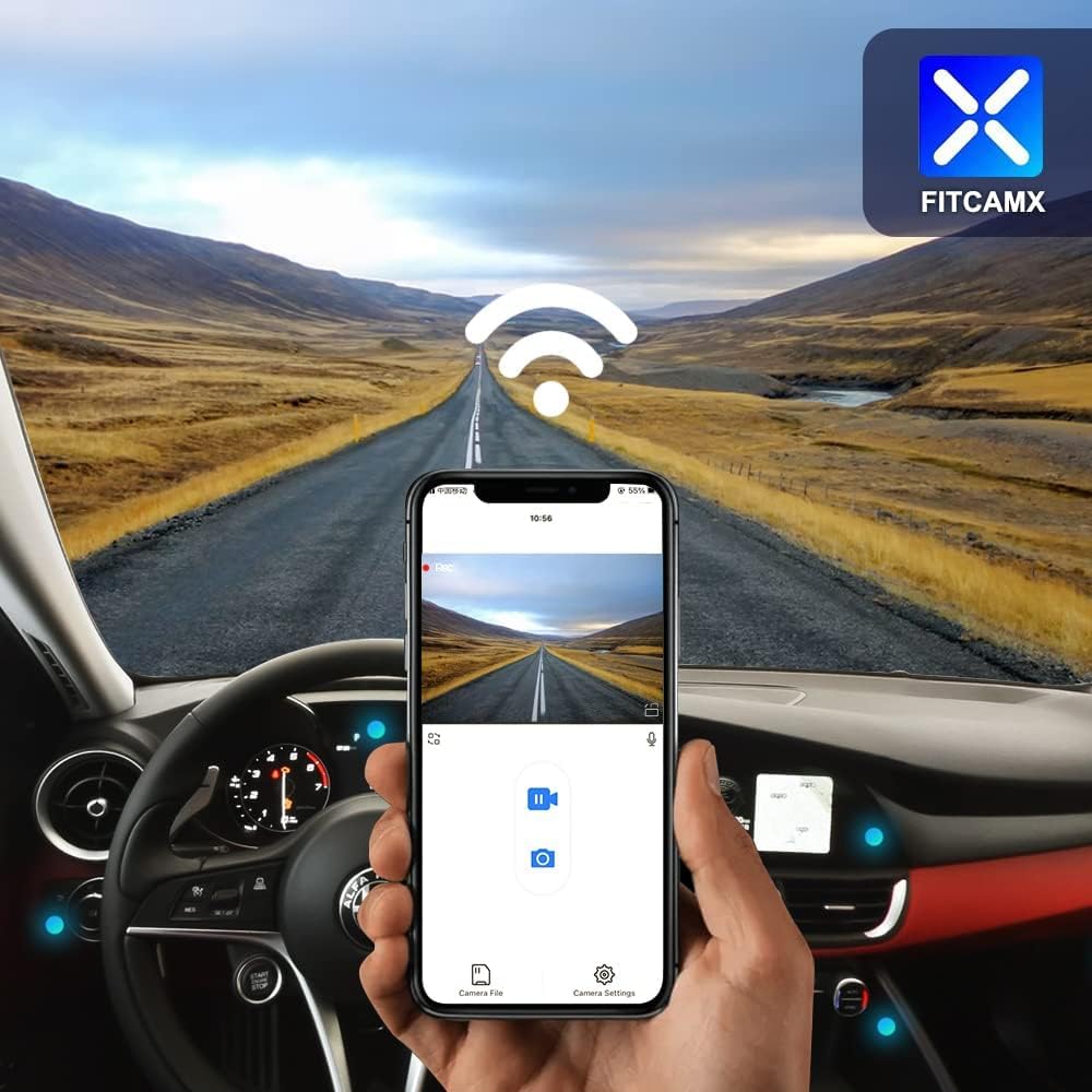 FITCAMX Caméra de Voiture Convient à Alfa Romeo Stelvio Sprint Quadrifoglio Ti Veloce Sport Sedan 4D 2018-2024, Dashcam 2160P 4K UHD Video WiFi, Vision Nocturne, G capteur, Plug & Play, 64 Go Carte