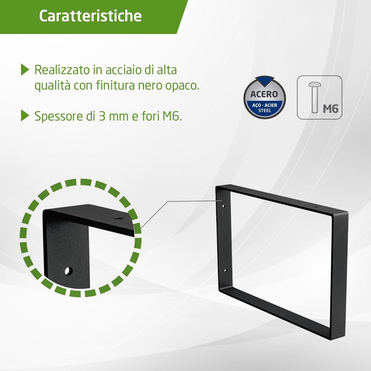 Amig - Staffa Rettangolare Singola per Scaffali Industriali - 211 x 311 x 30 mm - Acciaio Nero Opaco - Supporto da Parete per Mensole - Design Funzionale e Resistente - Ideale per Scaffali da Parete