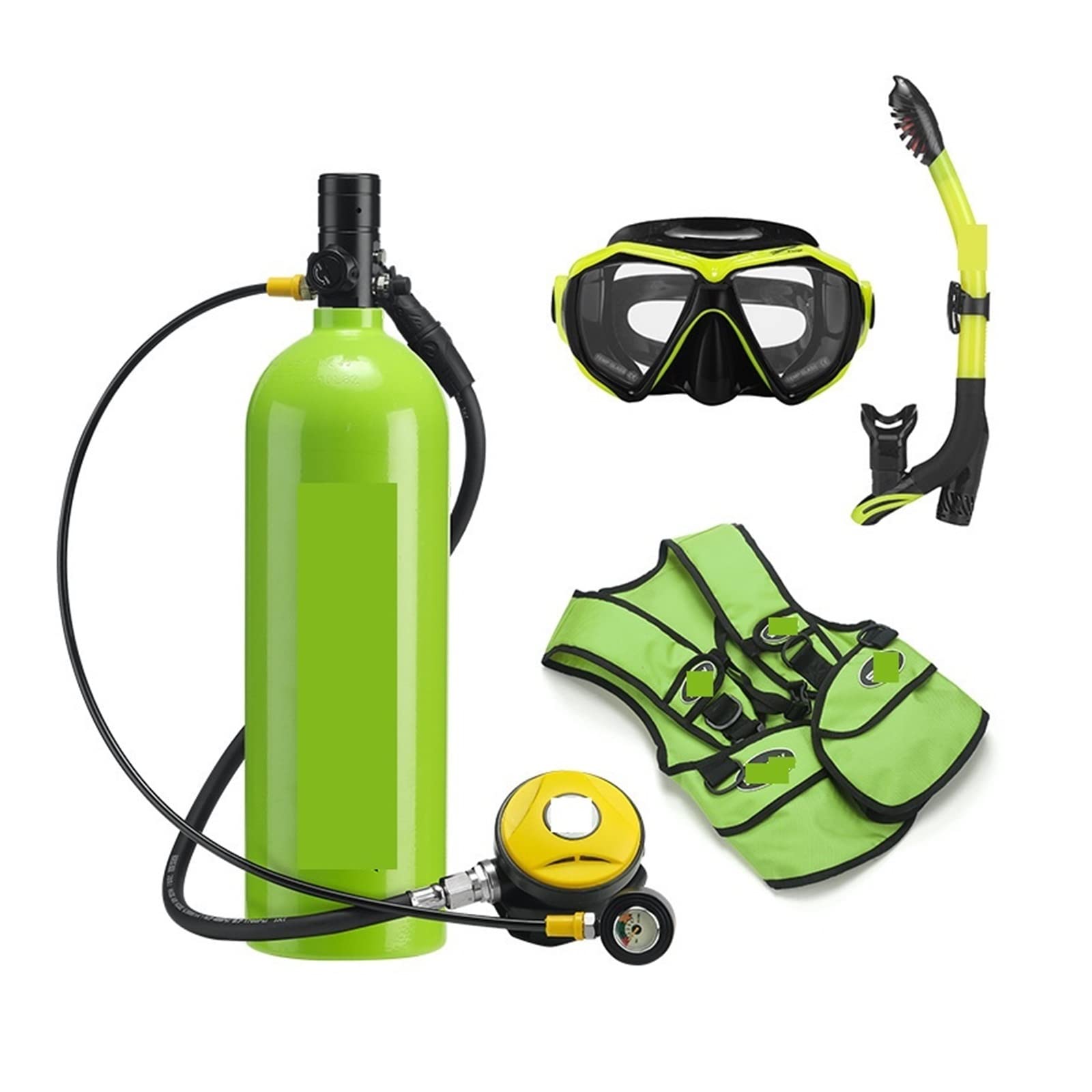Portable Dive Cylinder, 2L Diving Respirator Equipment Aluminum Bottle Gas Cylinder Adult Swimming Snorkeling Snorkel Residual Pressure Gauge(Groen,C)
