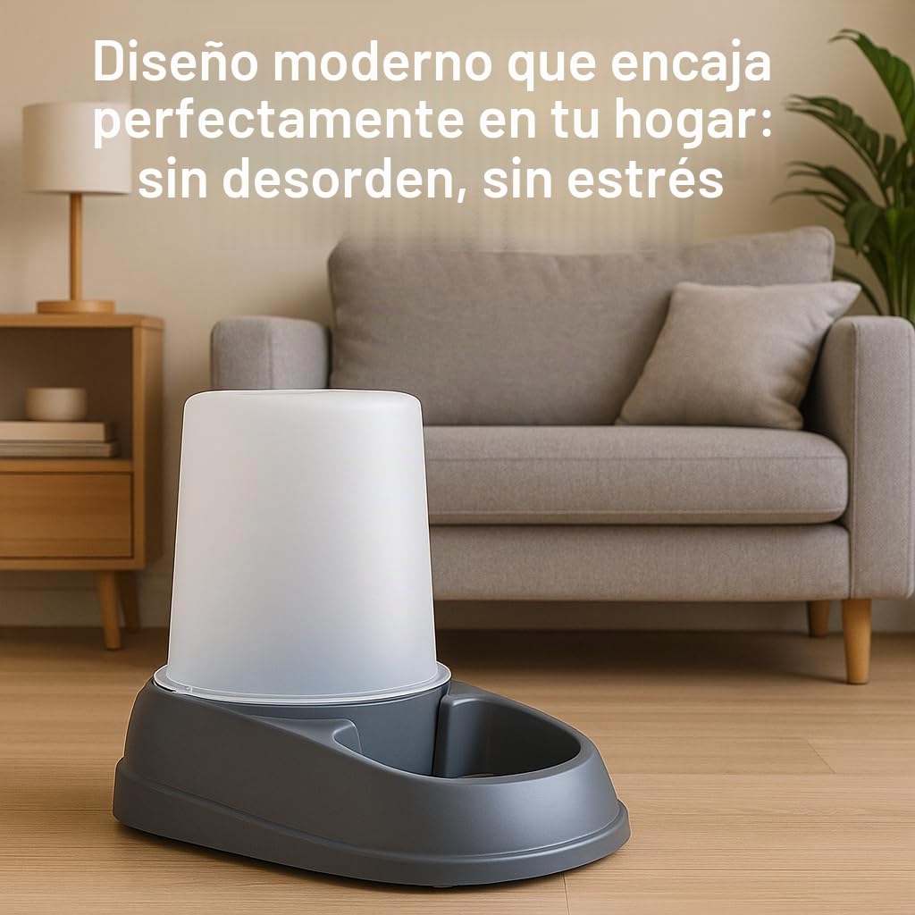 Flamingo Dispensador de Comida y Agua Raja - Gris - Automático y Práctico - Capacidad 2.5 L - Ideal para Chihuahua, Teckel, Beagle, Bulldog Francés, Maine Coon y Siamés