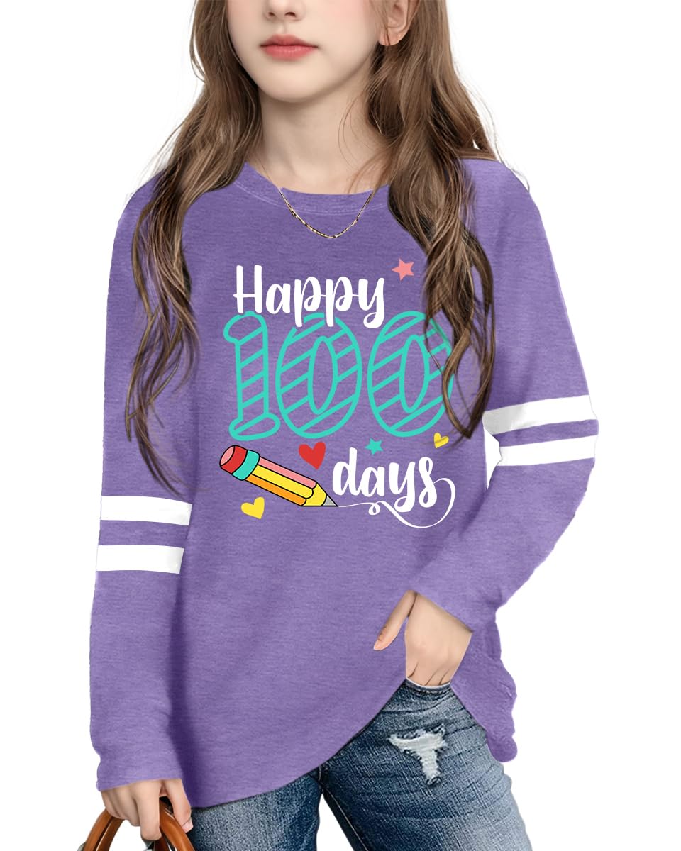 100 Days of School Shirt Kids：Happy 100 Day Shirts Boys Girls School-Day Tshirts Cute Graphic Tee Tops 4-12y