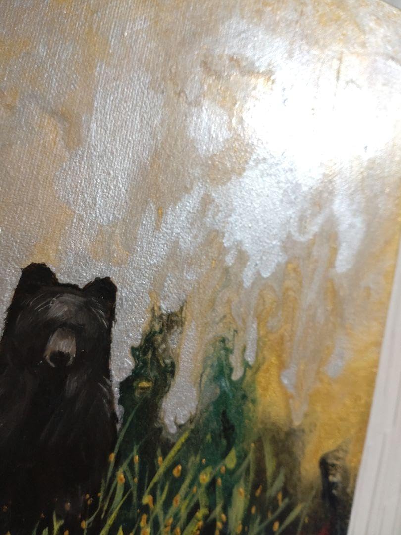 Amazon.co.jp: クマの油絵タイトル:或日の熊1点物の原画作者サイン入り 