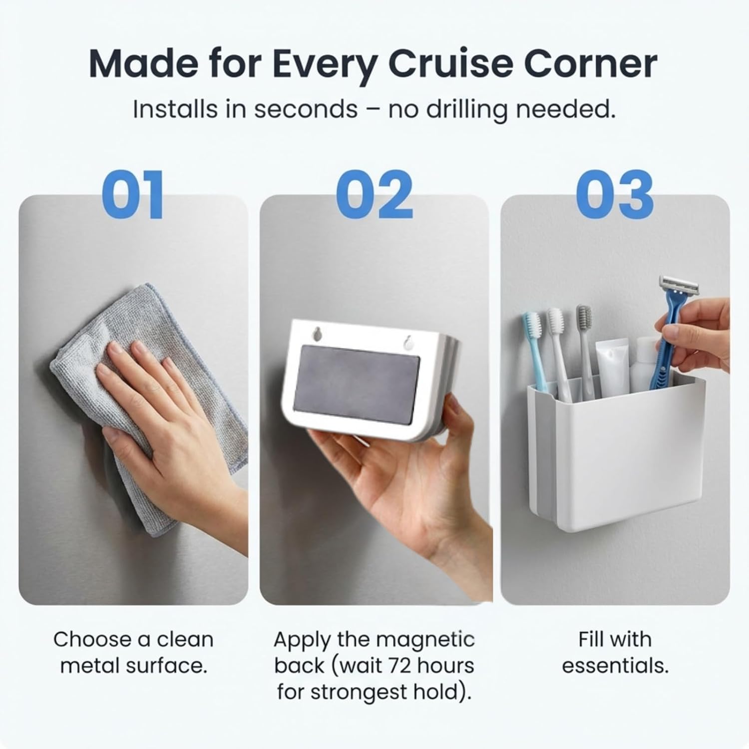Mini Magnetic Cruise Organizer, 2-Pack Cabin Bathroom Toothbrush Holders