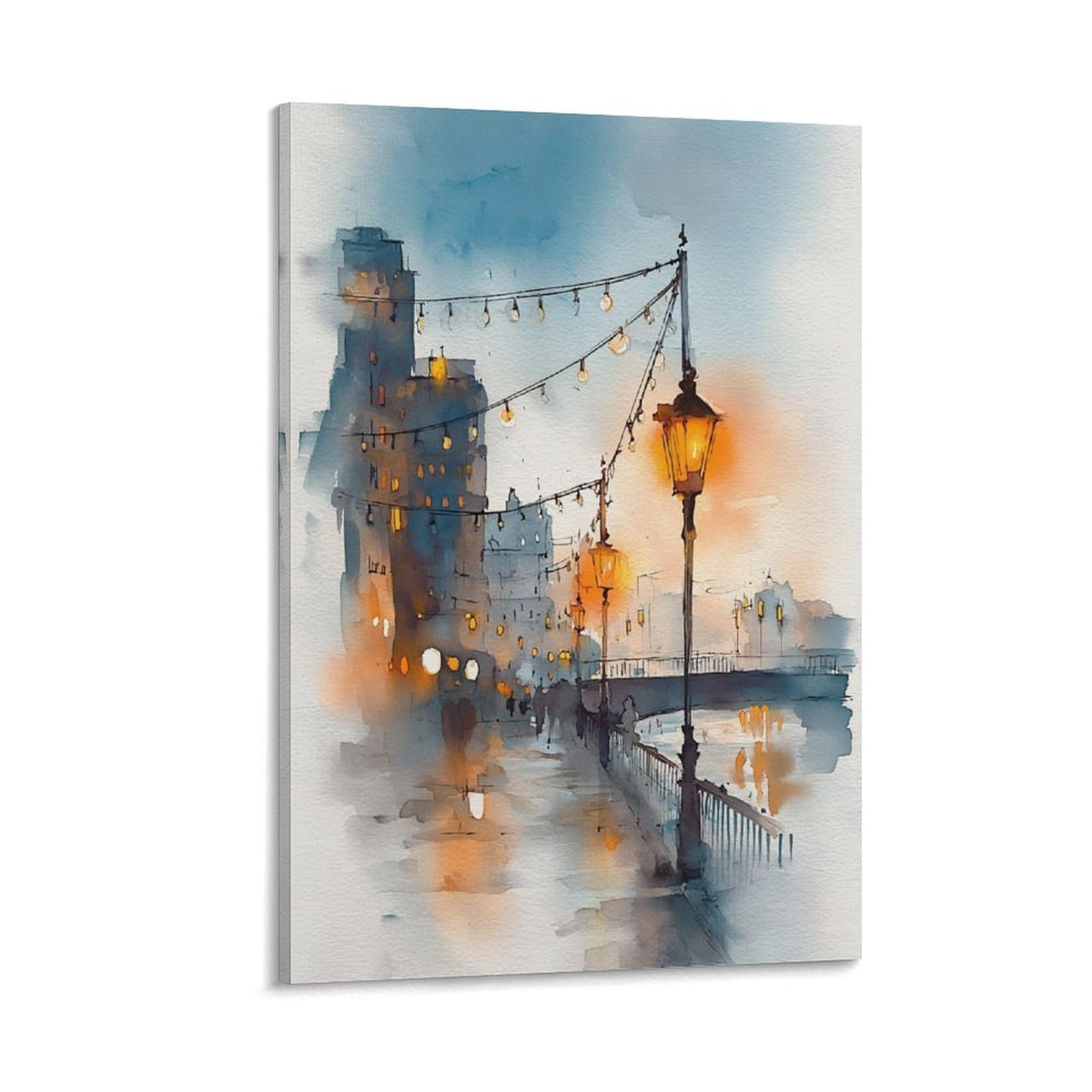 Cnaheiz Frame-Style Retro Seattle Watercolor Painting Trendy Washington 20X30inch(50X75cm) Vintage Watercolor Canvas Art