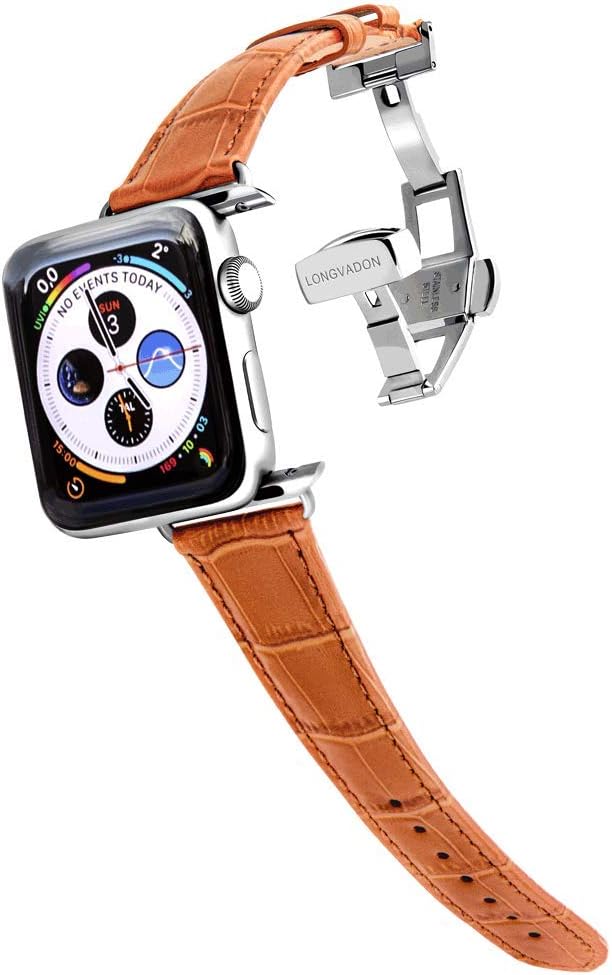 Exclusive Longvadon Womens Leather Apple Watch Band - Compatible with Apple Watch Series 1-7 (38, 40 & 41MM) - Genuine Apple Watch Leather Band - Caiman Series - Whiskey Brown / Silver Details - M Size Flash Deals - 40% OFF Longvadon Womens Leather Apple Watch Band - Compatible with Apple Watch Series 1-7 (38, 40 & 41MM) - Genuine Apple Watch Leather Band - Caiman Series - Whiskey Brown / Silver Details - M Size