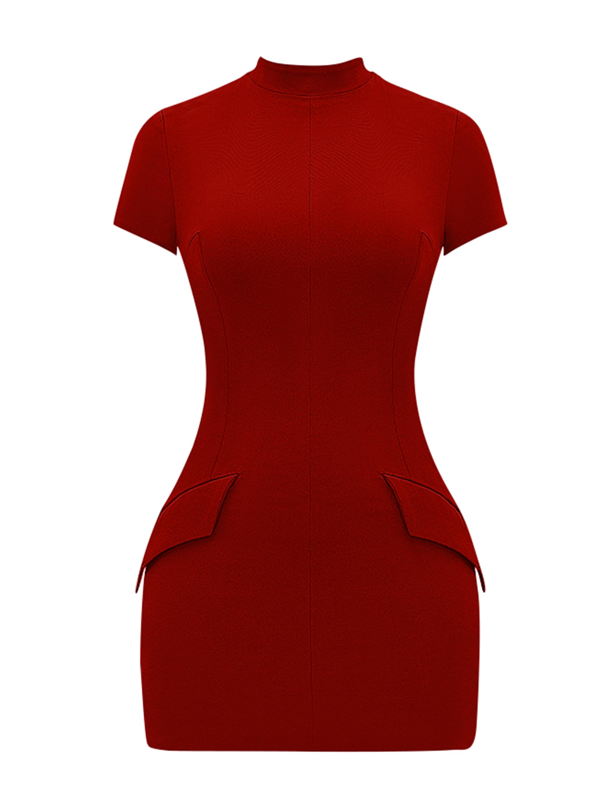 YMDUCH Vestido corto de fiesta para mujer, de manga corta, cuello alto, entallado, de manga corta