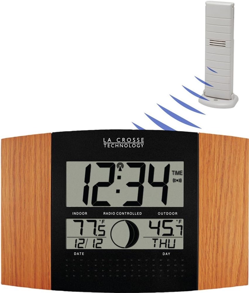 La Crosse Technology WS-8117U-IT-OAK Atomic Wall Clock with Outdoor Temperature