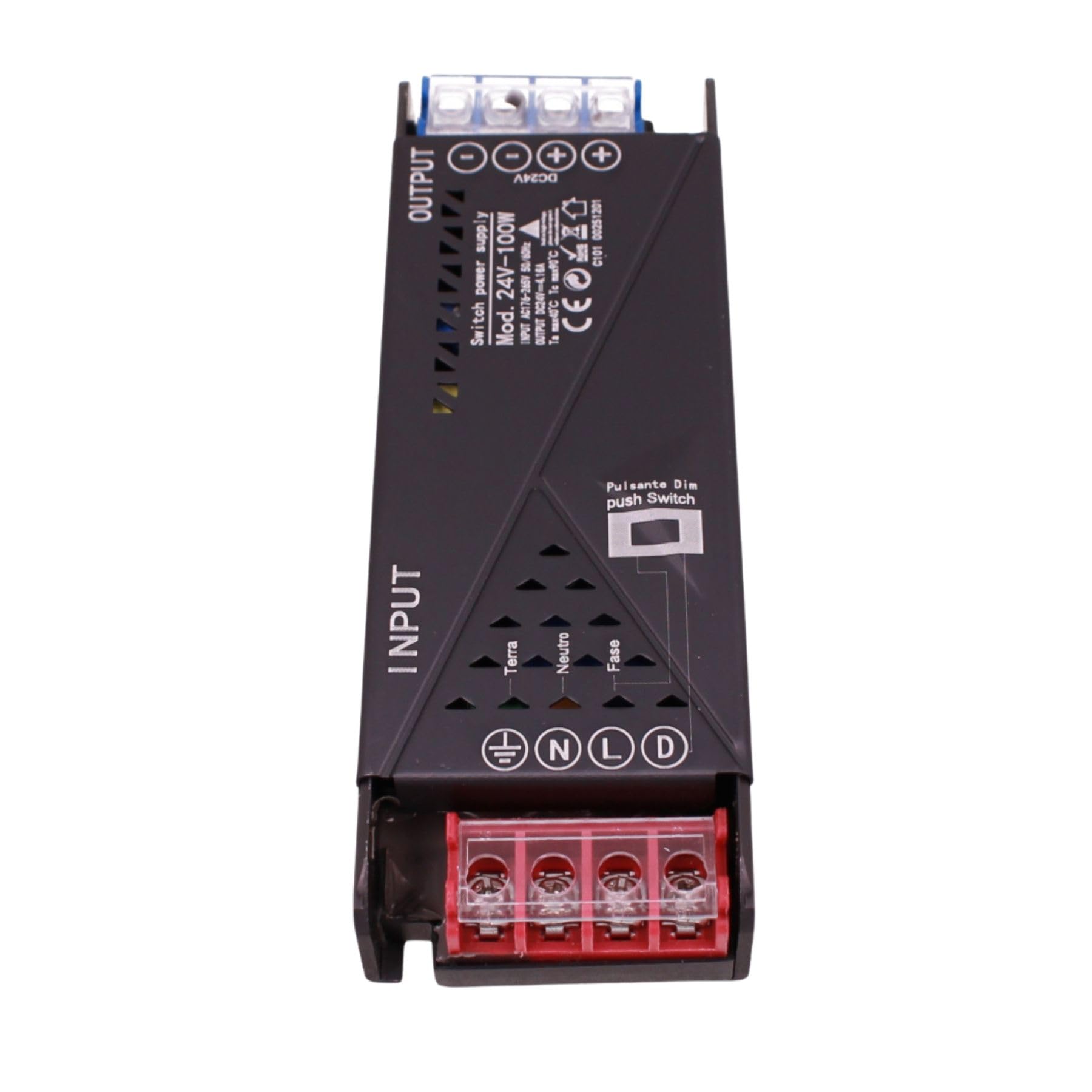 Alimentatore Trasformatore 24V 100W, Dimmerabile con Pulsante NO (10-100%), Memoria e Spegnimento Soft, 2 Uscita Per Striscia Led, Push Dimmer Integrato, Funzione Deviatore e Invertitore, 143×50×25mm - 5