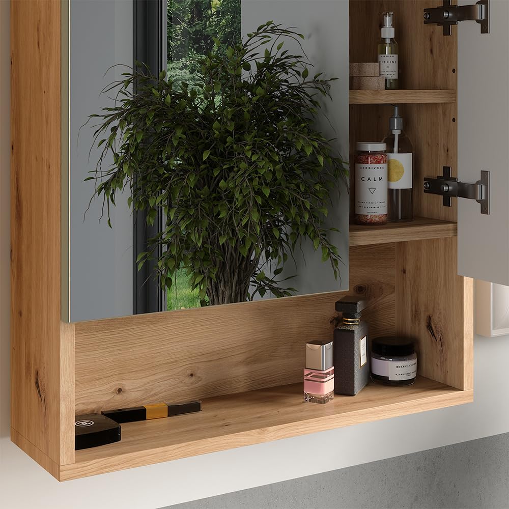 Vicco Armoire de Toilette Irma, Vert Sauge, 54x55cm, à Monter au Mur avec Miroir et étagères Ouvertes