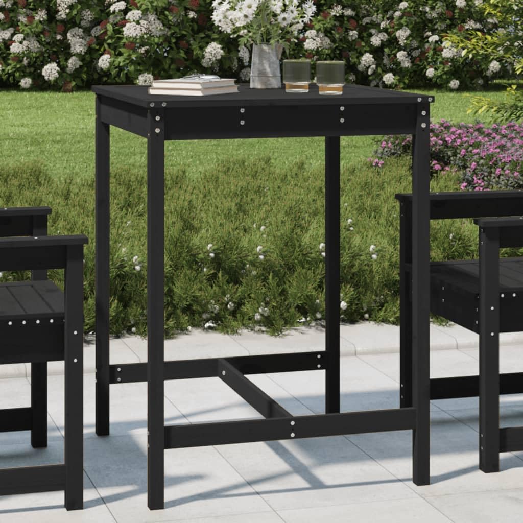 SXZenSpace Small Garden Coffee Table Black 82.5 cm Solid Pine Outdoor Bistro Robust Weather Friendly for Patio Balcony Camping Outside
