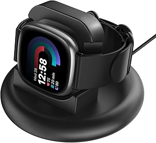 TiMOVO Charger Dock Compatible with Fitbit Versa 4/Versa 3/Sence 2/Sence, Anti-Slip Charging Stand Dock with 3.3Ft USB Cable Cord, Magnetic Charging Cradle Station for Versa 4 Smartwatch - Black