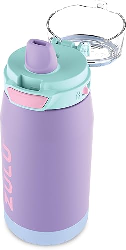Miniatura 2 de Zulu Kids Flex - Botella de agua con boquilla de silicona, tapa abatible a prueba de fugas y lazo de transporte suave al tacto para mochila escolar,