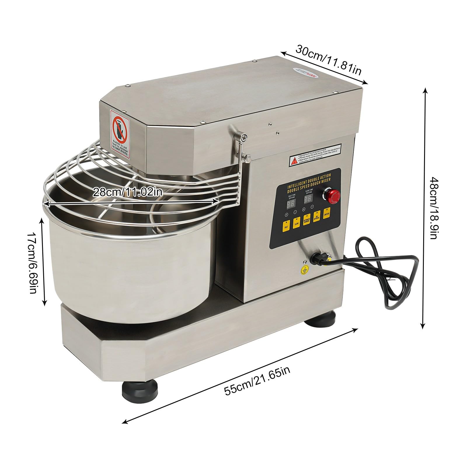 Commercial Flour Mixer Doughmaker Kitchen Electric Dough Kneading Machine Free Your Hands Spiral Stirring Rod Uniform Mixing Security Shield For Salads Jams Whipping Cream Protein (750W)
