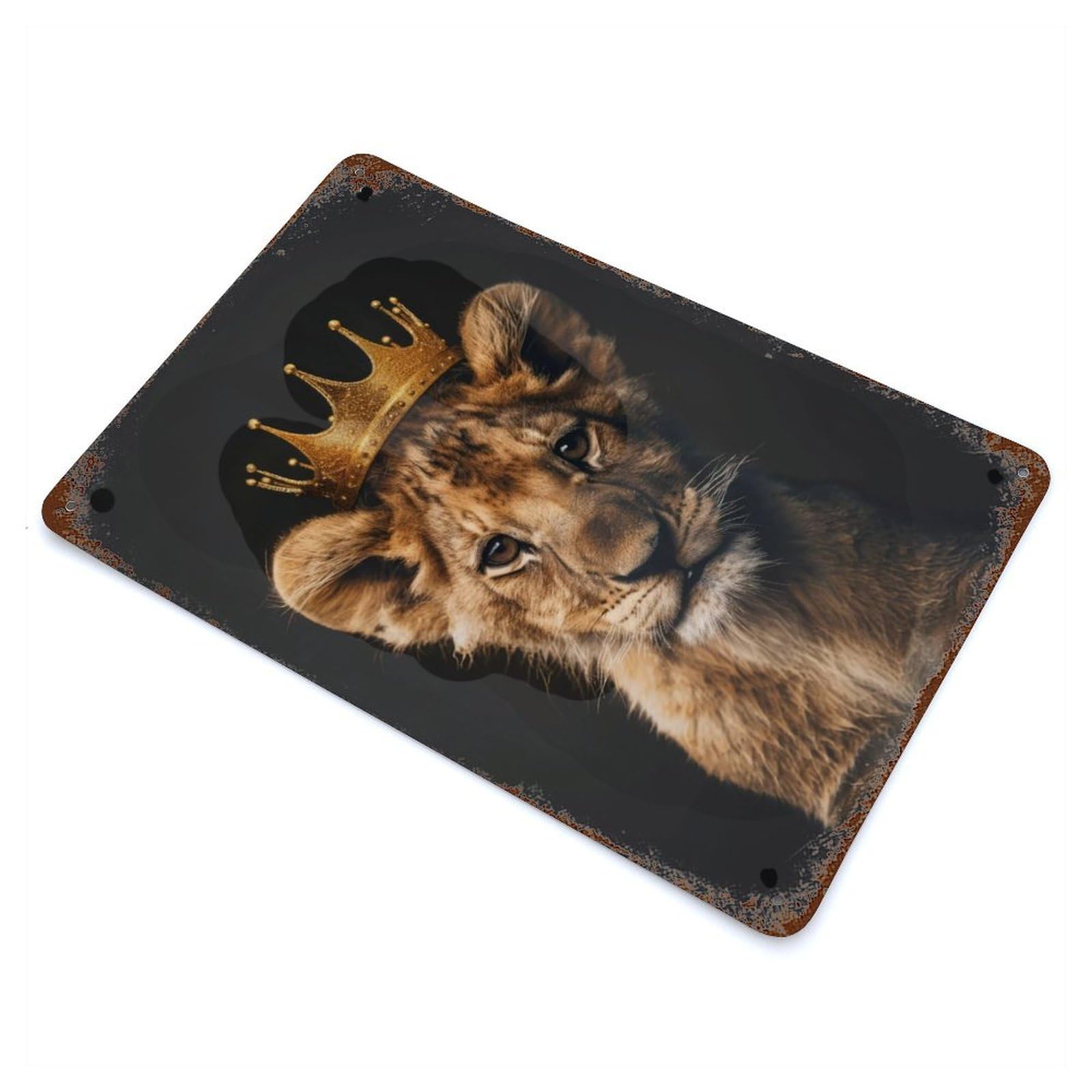 Cute Lion 11.8"x7.9" Aged Metal Wall Plaque, Retro Wall Decor for Farmhouse, Kitchen And Entryway Decor