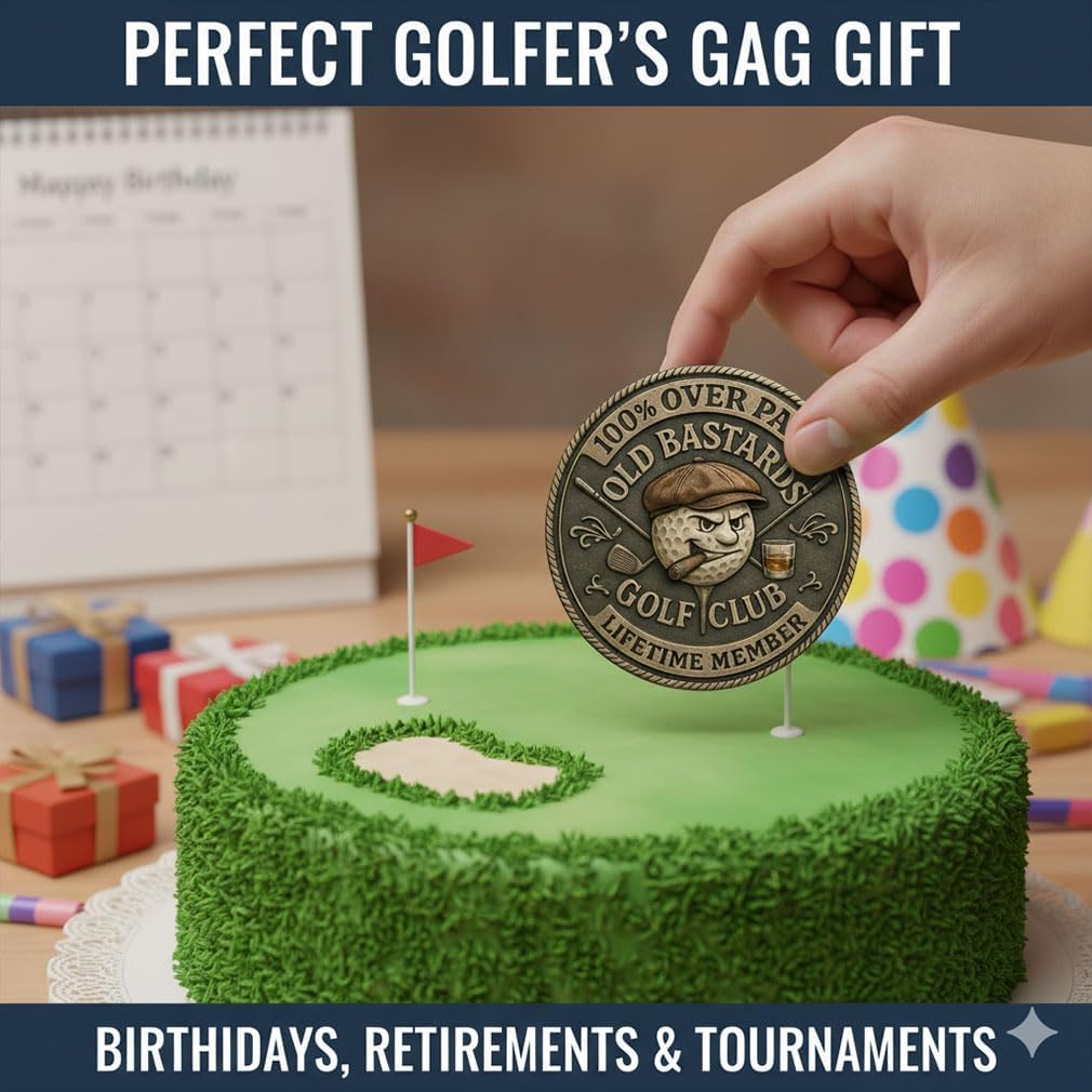 Old Bastards Golf Club Coin, Funny Whiskey Themed Challenge Coin for Men - Novelty Gag Gift for Golfers, Golf Enthusiast & Lifetime Member (5PCS)