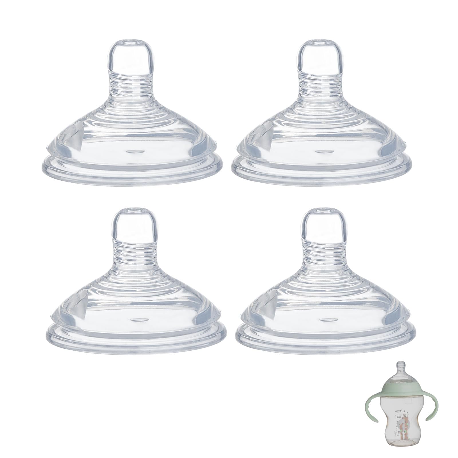 4 Pack Bottle Nipples Compatible with Tommee Tippee Natural Bottle, Replacement Soft Silicone Nipples, Breast-Like with Anti-Colic Valve (S, Slow Flow)