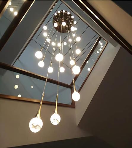 Miniatura 8 de Lámpara de araña en espiral H150, moderna lámpara de araña dorada para vestíbulo, pasillo, candelabros de cristal para techos altos, adecuado para