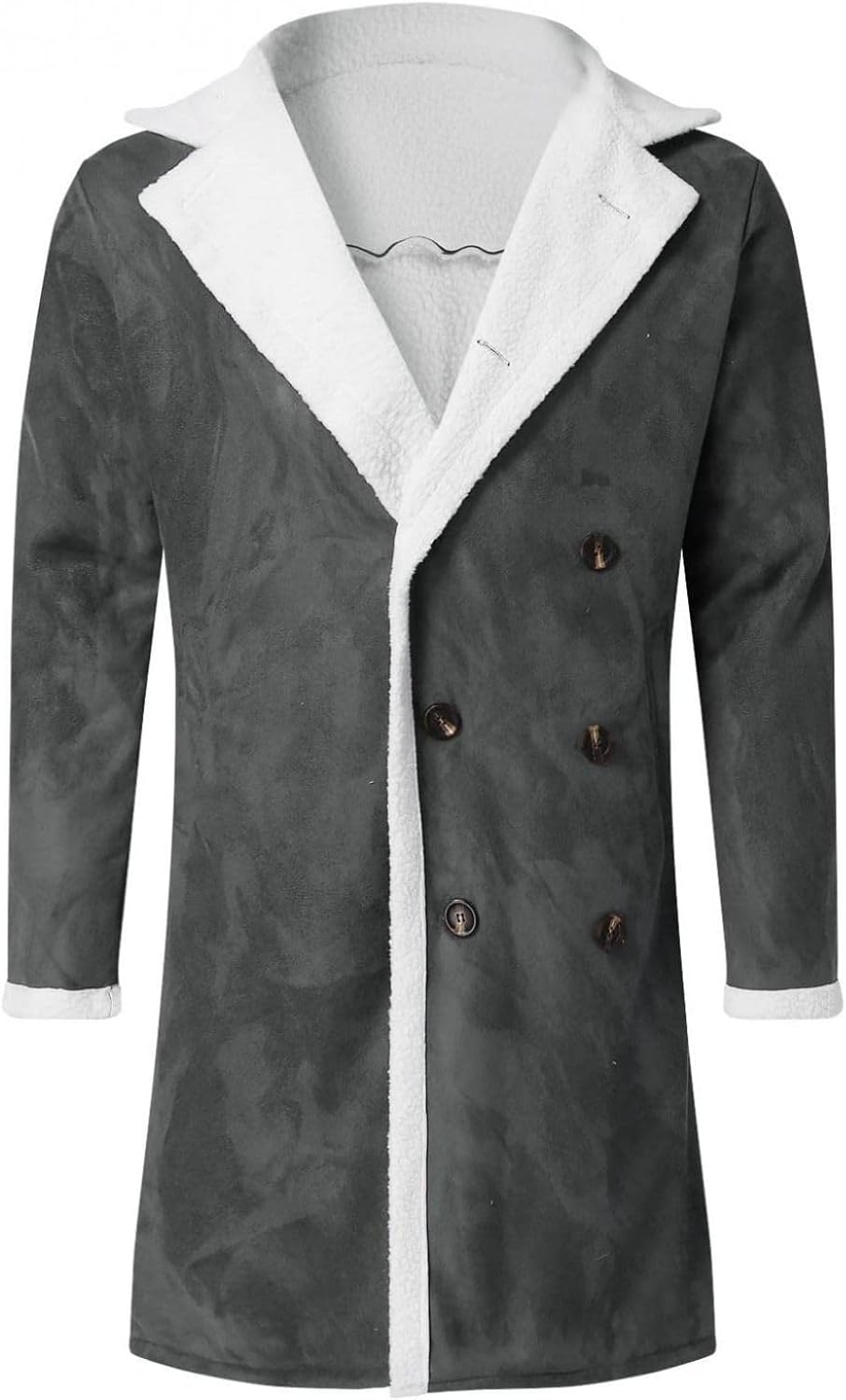 Mens Winter Polar Fleece Long Jackets Lapel Composite Suede Long Sleeve Button Thick Coats Casual Fashion Warm Tops