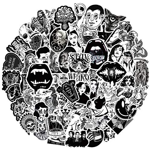Gothic Stickers 100PCS Cool Stickers for Teens Vinyl Waterproof Stickers Removable Stickers for Laptop Water Bottle Skateboard Phone Case, Black and White Stickers for Boys Girls (Cool Gothic)