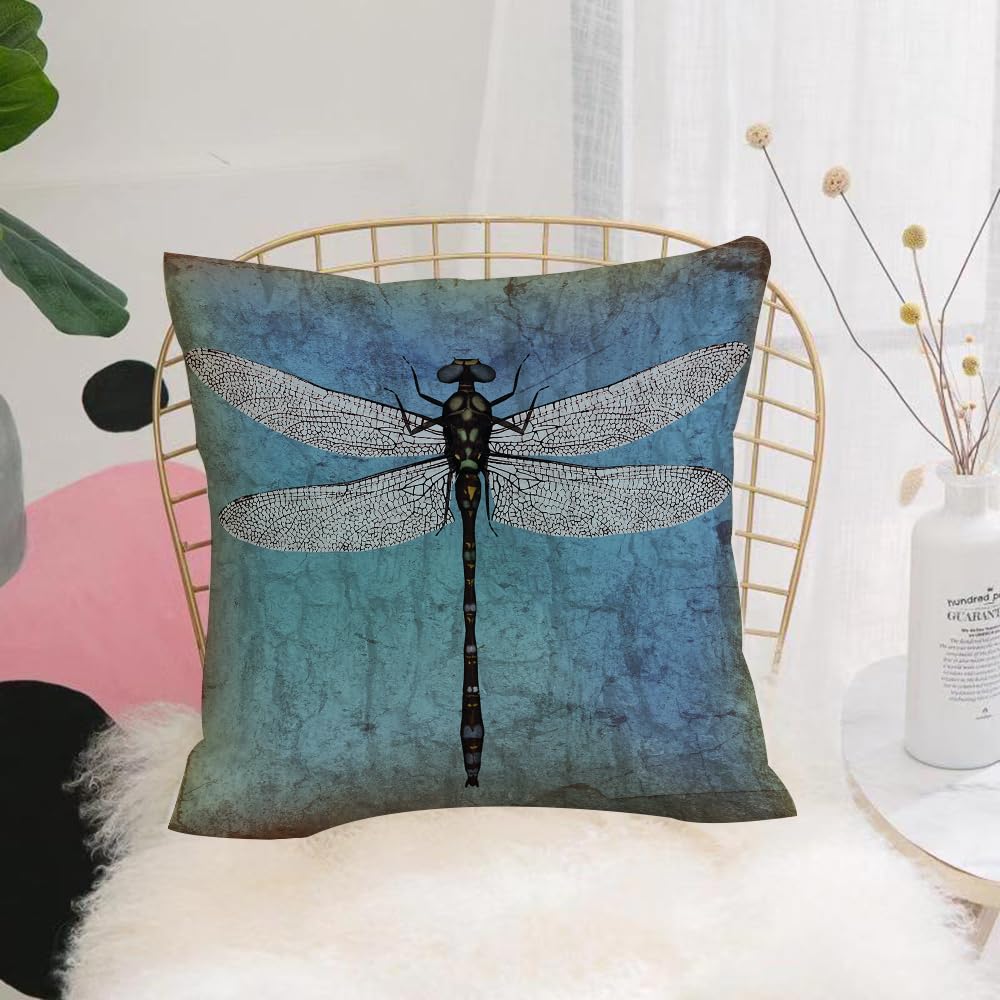HYOSXW Cushion Cover,Throw Pillow Case Home Decorative for Living Room Bedroom Sofa Chair 16X16 Inch,Dragonfly,Grunge Vintage Old Backdrop and Dragonfly Bug Ombre Image,Pillowcase 40X40cm