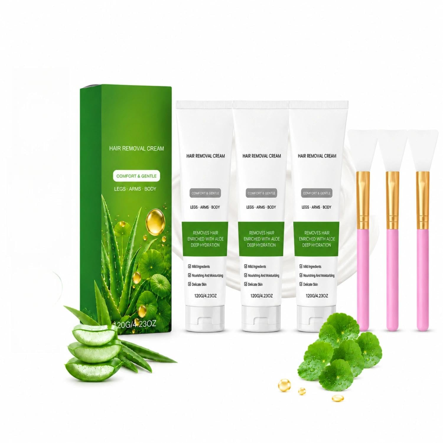 Hair Removal Cream For Women & Men – Gentle & Fast Body Hair Remover With Aloe Vera & Vitamin E, Smooth Skin, Suitable For Legs, Arms & Body(3PCS)