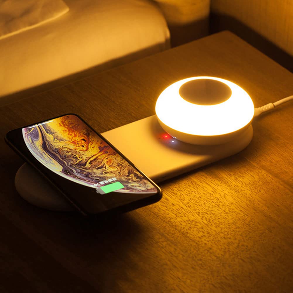 Lampka nocna LED funkcją bezprzewodowego ładowania, lampa stołowa 5 W Touch Ściemniane ładowanie USB, magnetyczna lampka nocna/oddzielna, poziom jasności 3, 3000 K ciepła biel sypialni Salon Biuro