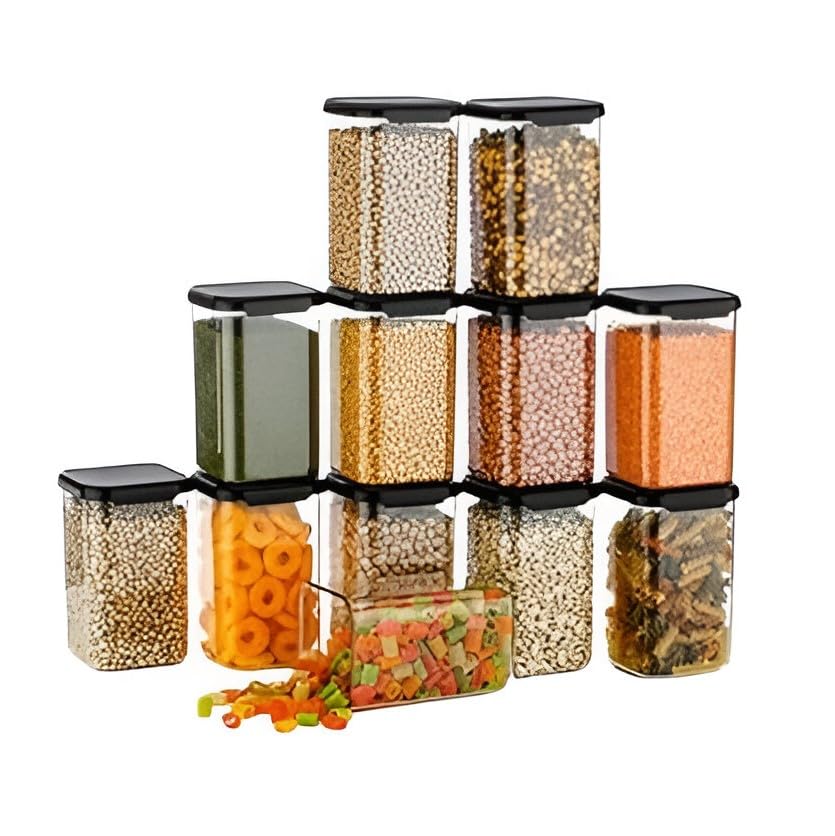 Homeor Plastic Storage Jar & Container Set Air-Tight BPA Free Containers for Kitchen Storage Kitchen Organizer & Kitchen Storage Pantry Organization Multipurpose 1100 ML Black