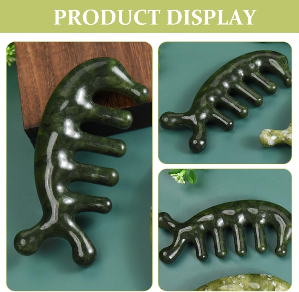 Jade Scalp Massager Comb 4.53 Inch Wide Tooth Handheld Hair Massage Tool for Stress Relief and Relaxing Head Spa