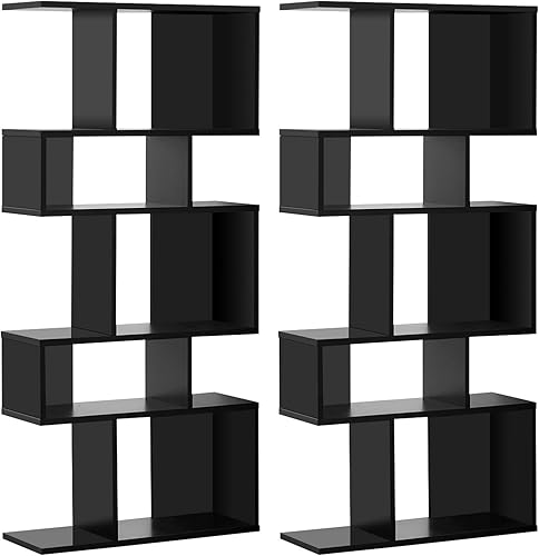 Giantex Juego de 2 estanterías geométricas de 5 niveles, de madera de 70 pulgadas de alto, estantes abiertos independientes con dispositivo