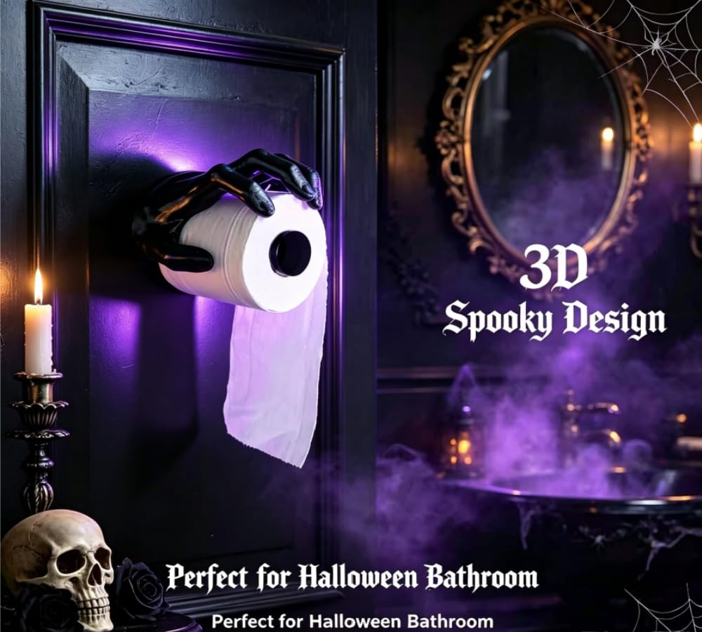 3D Ghost Hand Toilet Paper Holder, 3D Printed Gothic Wall Mounted Toilet Roll Holder, No Drill Easy Install Funny Spooky Bathroom Decor, Creative Toilet Tissue Holder for Halloween Bar Man Cave — Amazon image 5
