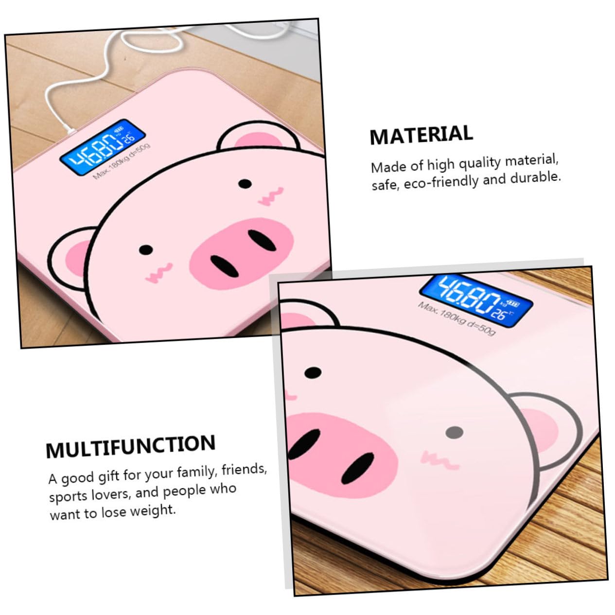 Báscula Digital de Peso Corporal Vidrio Templado y Precisión de 2 Decimales, Diseño de Dibujos Animados Práctica para Obsequio Hogar