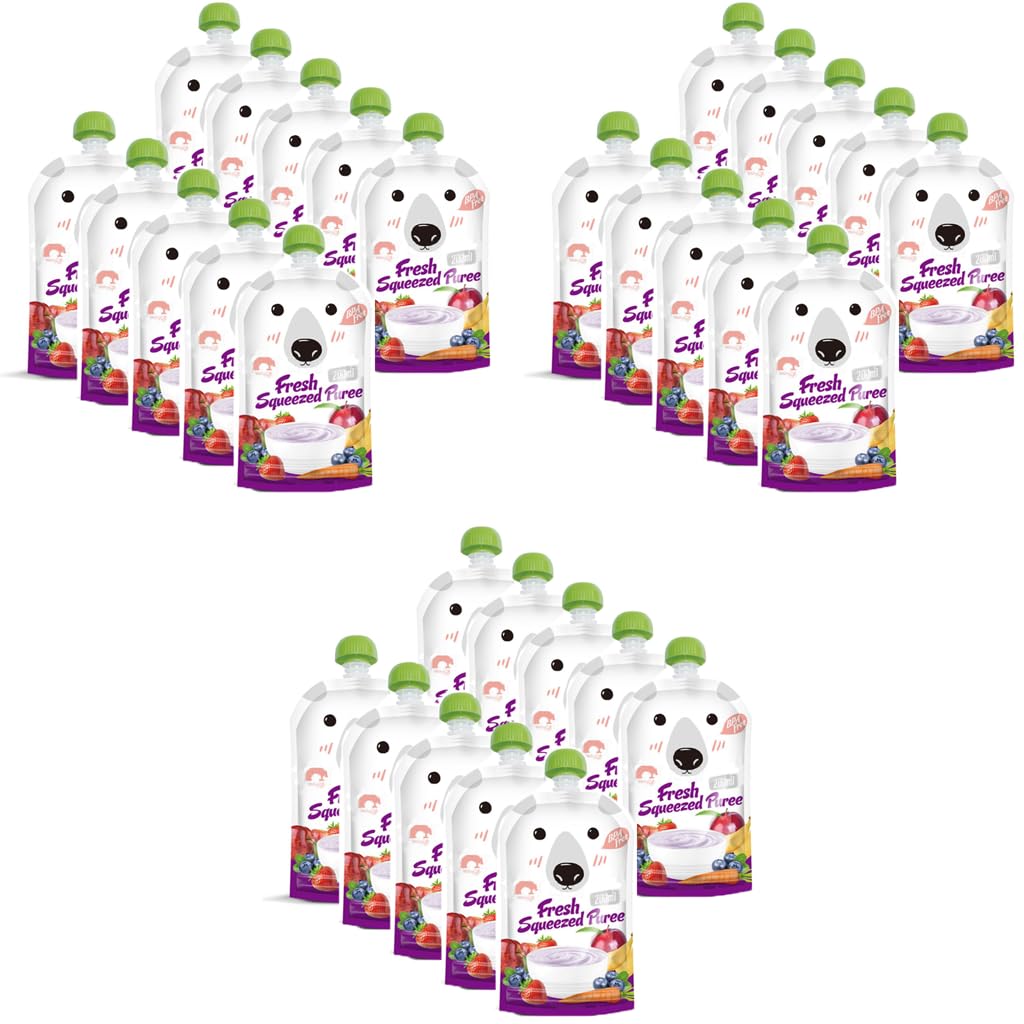 - 10 Pcs Reusable Baby Food Squeezable Pouch For Milk Juices, Portable Bottom Double Sealing Strip Design, Leak Proof Food-Grade Baby Food Storage Easy To Refill And Clean (200Ml),Purple