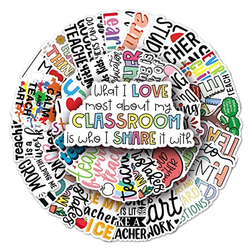 50Pcs Teacher Stickers,Waterproof Vinyl Classroom Stickers for Journaling,Laptop,Water Bottle,Planner,Scrapbook, Phone Case,Luggage,DIY Decor for Teachers,Educators, Classroom Gifts
