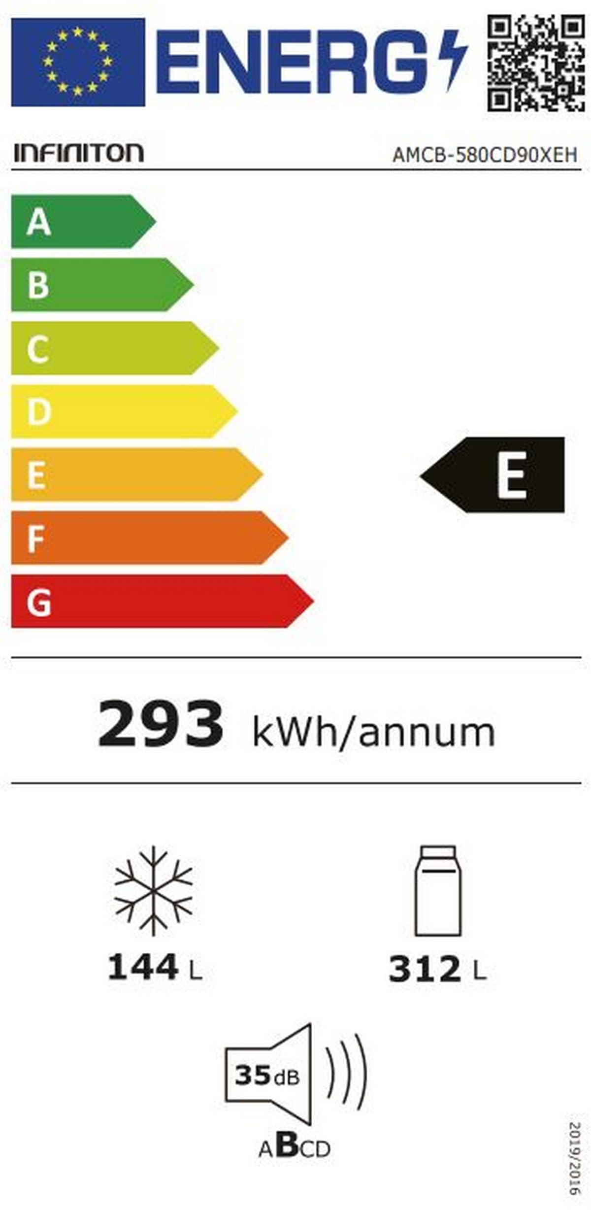 Frigorifico Americano INFINITON AMCB-580CD90XEH, 190 cm de Altura, Total No Frost, 4 Puertas, Inverter, Ancho 83 cm, E, Inox