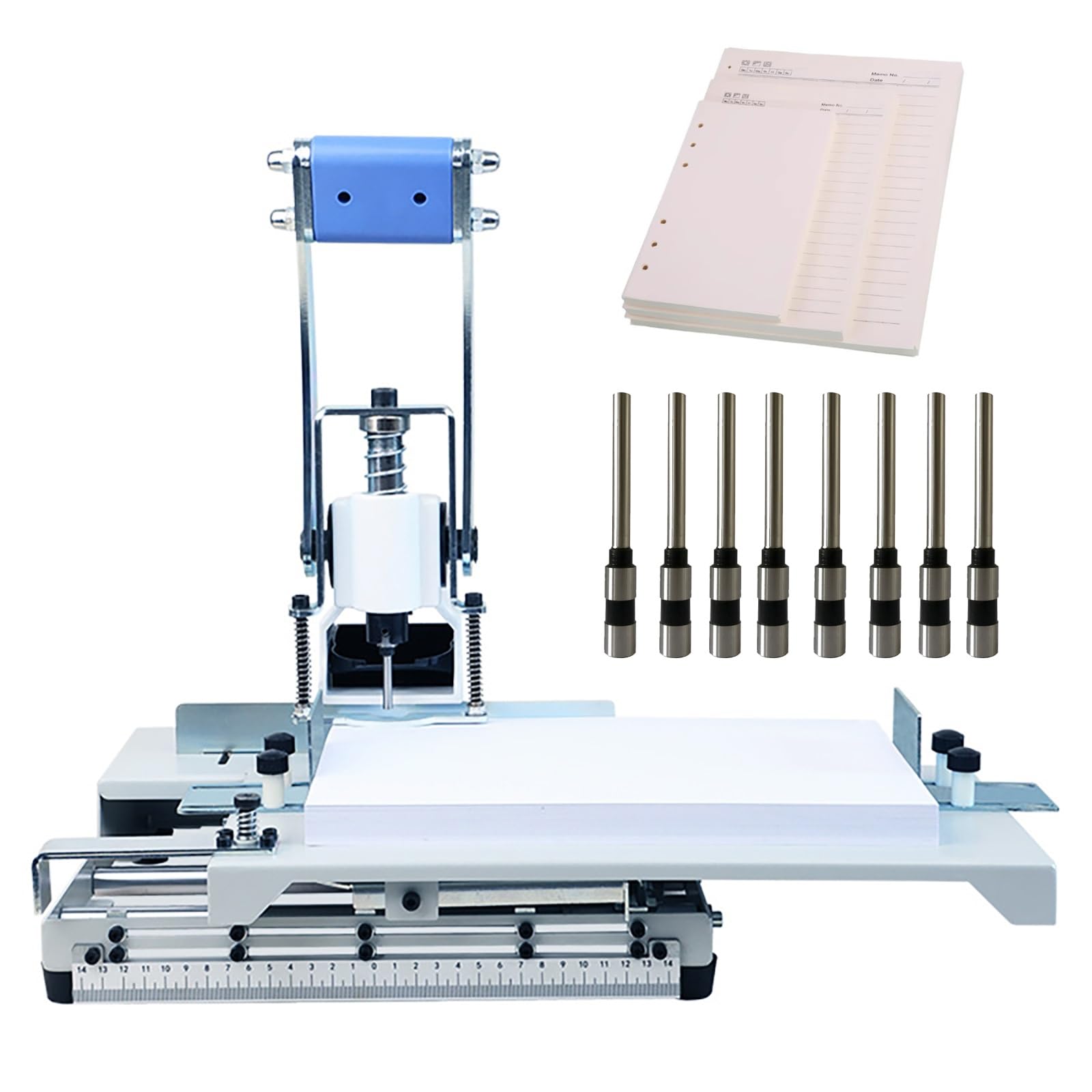 Perforatrice manuale ad alta capacità con tavolo mobile, 8 punte per trapano, capacità 300 fogli, per rilegatura di carta e plastica
