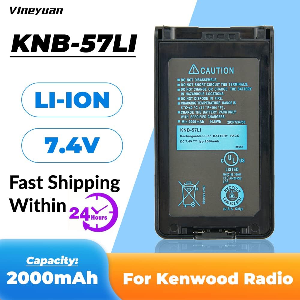 7.4V 2000mAh KNB-57L Replacement Battery for Kenwood NX-3200 NX-3300 NX-3400 TK-2170 TK-2140 TK-2160 TK-3140 TK-3160 TK-3173 Two Way Radio Battery - 2 Pack