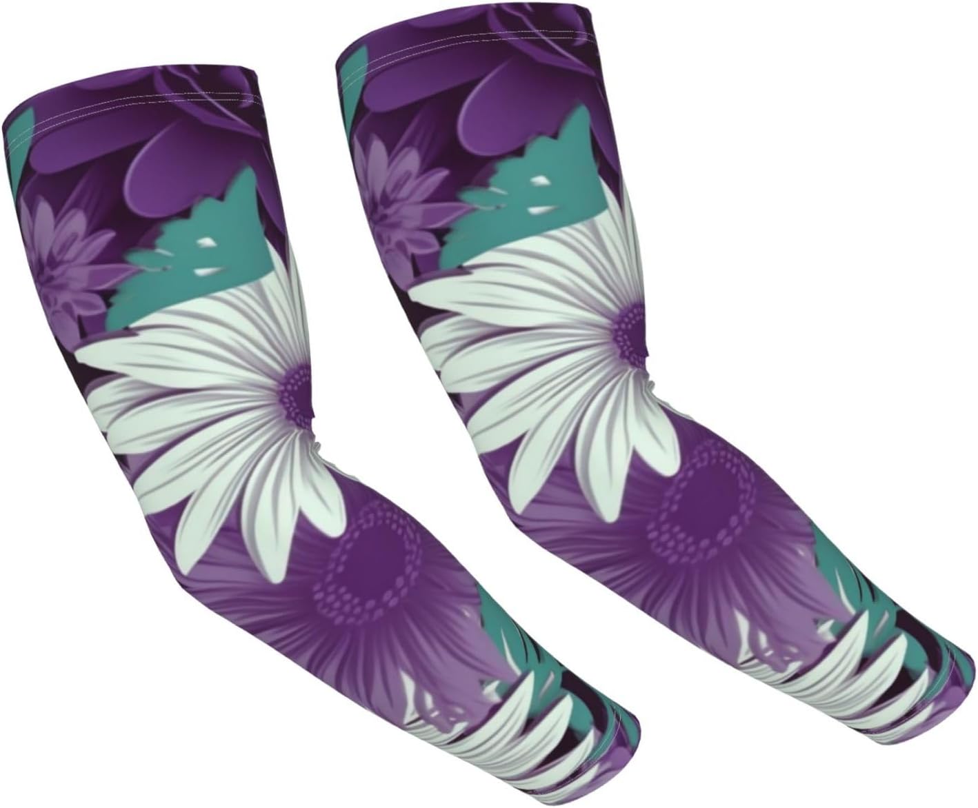 purple white Floral Arm Sleeve for Men Women UV Protection Cooling Sun Sleeves Compression Tattoo Sleeve Cover