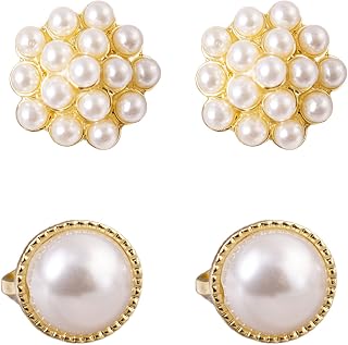 2 Pairs Clip On Earrings for Non Pierced Ears, Elegant Pearl Earrings for Women, Golden Pressing Earrings for No Hole Ear... Price In India