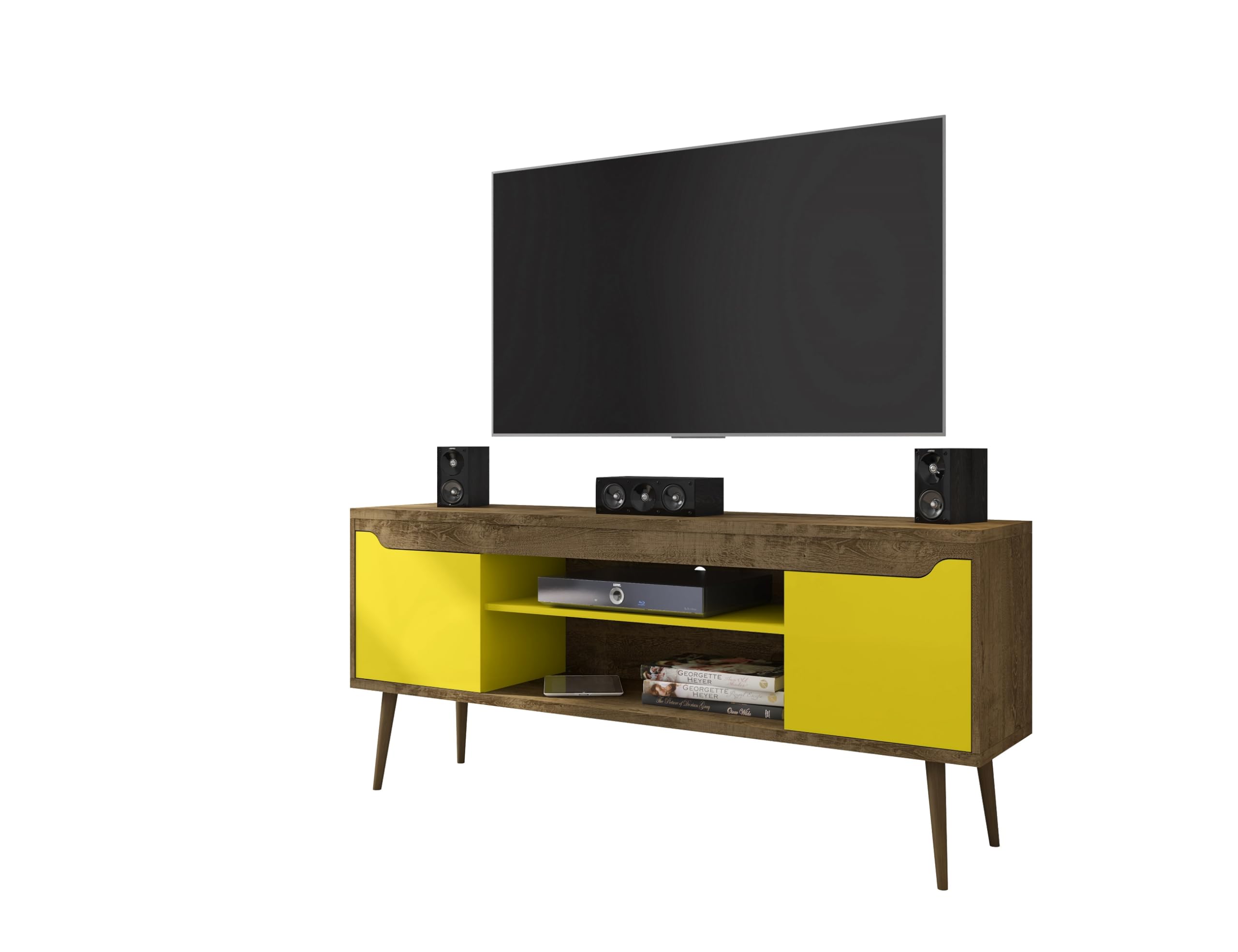 Manhattan Comfort Bradley Mid Century Modern TV Stand for Televisions up to 60 Inches, Living Room Entertainment Center with Storage, Media Shelves