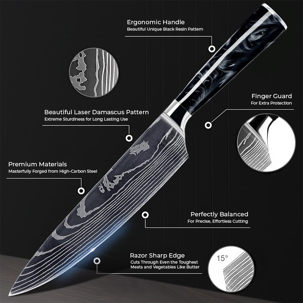Amazon.com: SENKEN 8-Piece Japanese Knife Set with Black Resin 