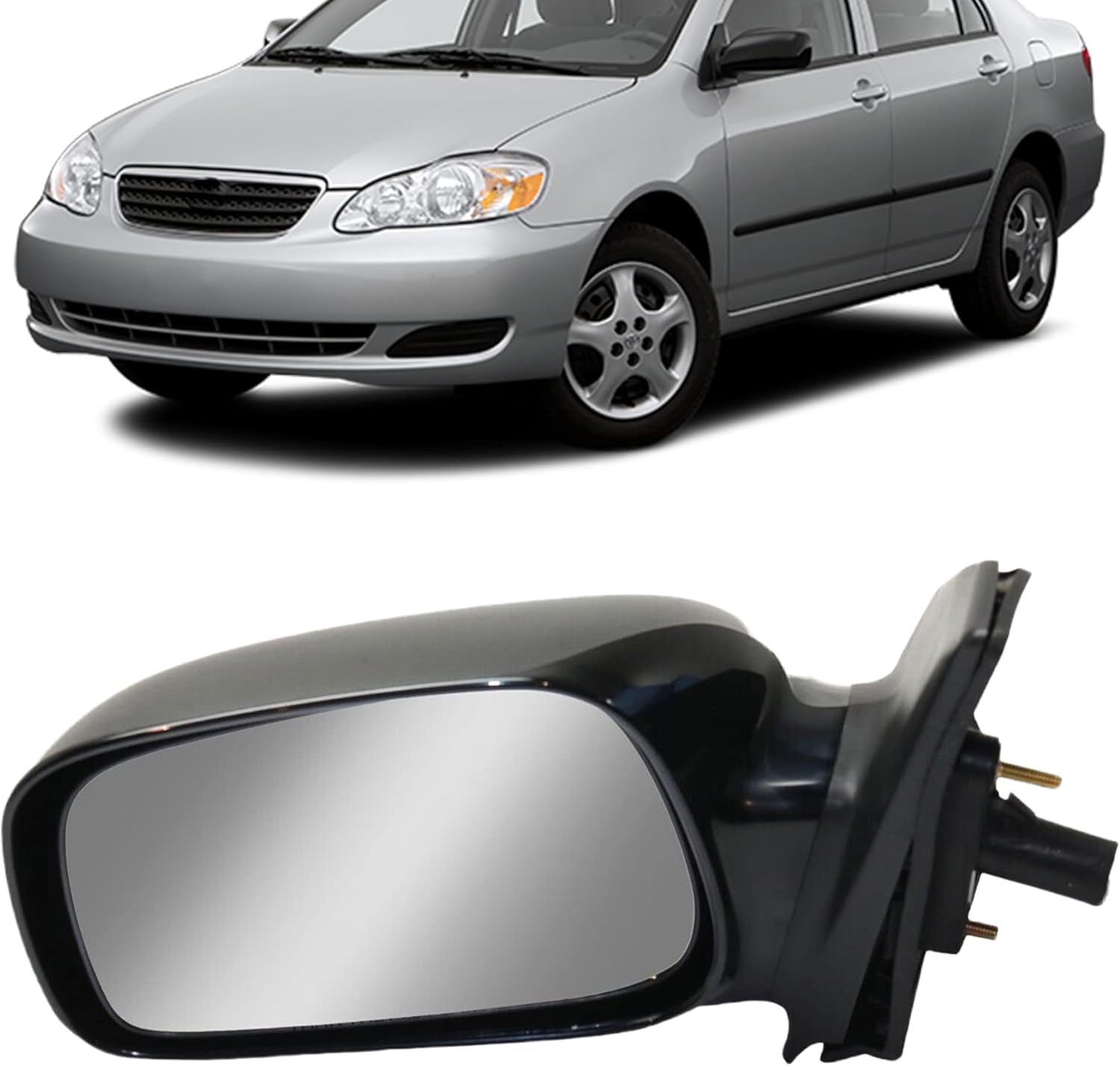 Side Mirror Replacement Compatible With 2003 2004 2005 2006 2007 2008 Toyota Corolla - Driver Side, Clear Glass, Housing, Cover - Paintable, Power Glass - For Corolla CE LE S XRS Sport Sedan