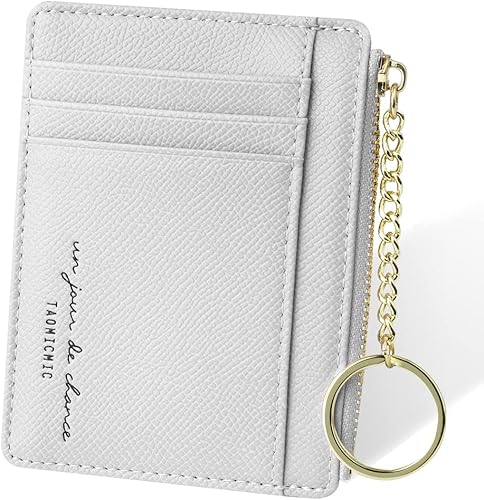 Miniatura 9 de URAQT Cartera para tarjetas de crédito, cartera minimalista de cuero delgado con cremallera, mini protector de tarjeta de crédito, llavero bolsillo