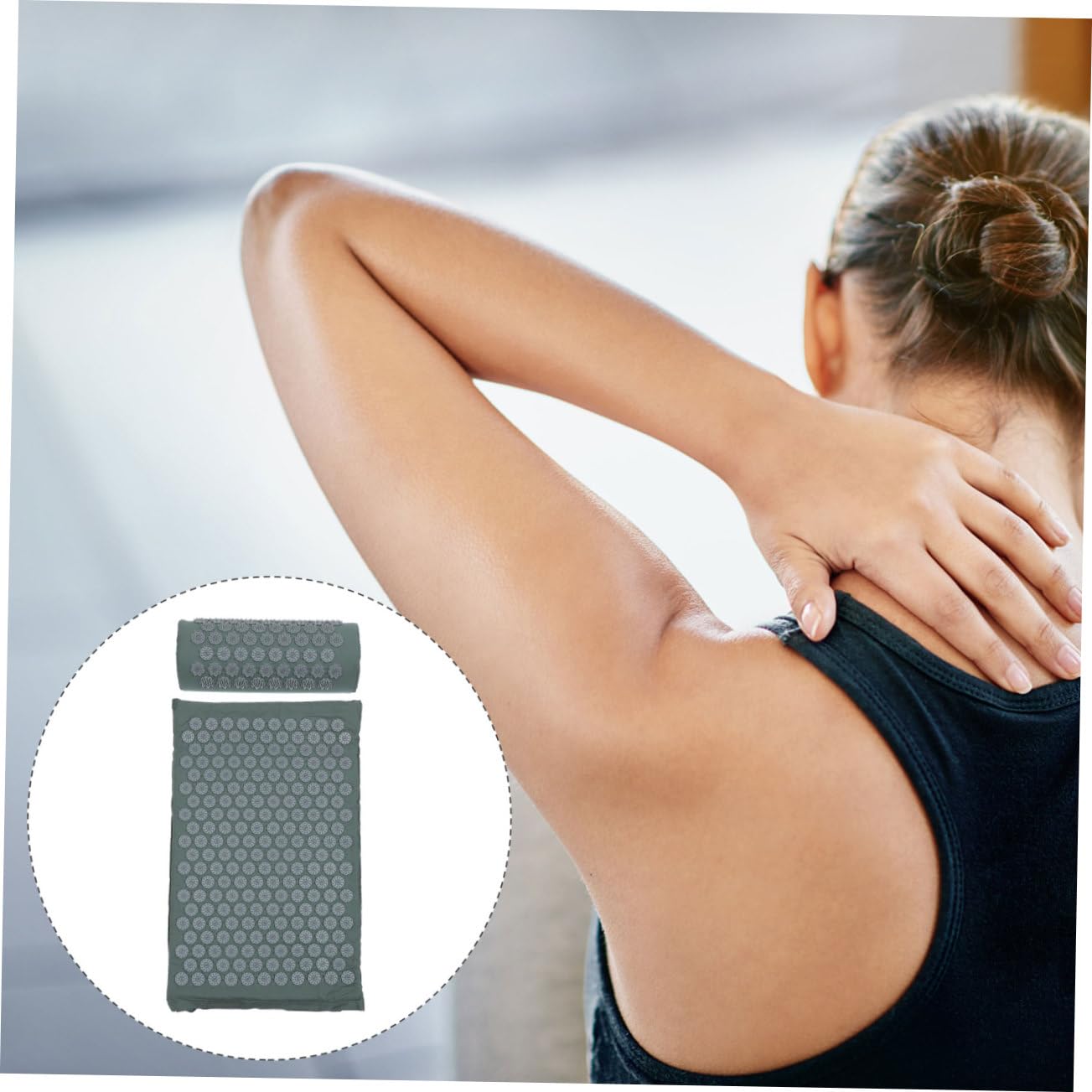 VICASKY Ensemble de Massage 2 Pièces Tapis d'Acupression Gris avec Coussin Pointes Acupression Tapis Antidérapant pour Relaxation et Bien-être Musculaire