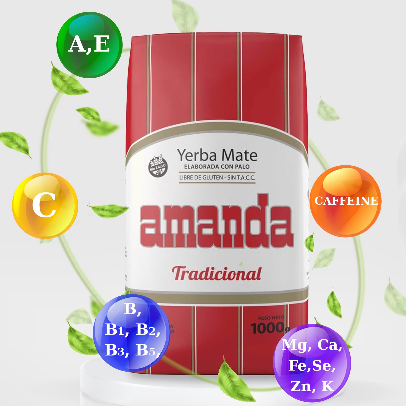 Amanda Yerba Mate Herbata Tradycyjny 3 kg + Próbka (40g) |Bogaty w Witaminy i Przeciwutleniacze | Przyspieszony Metabolizm | Argentyna