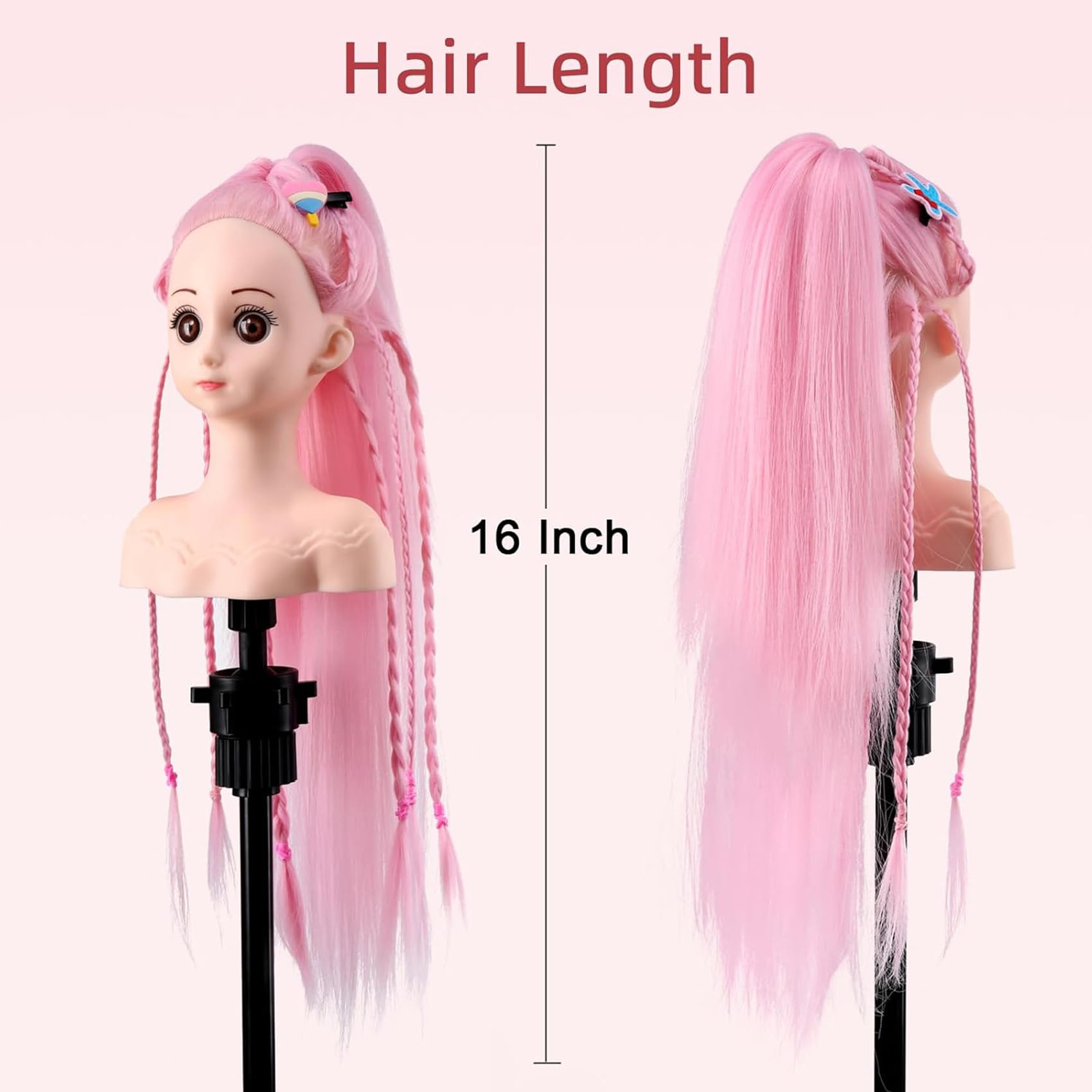 Mannequin Head with Hair 16" Cosmetology Mannequin Head to Practice Hairstyles Doll Head Training Head for Hairdresser - Image 3