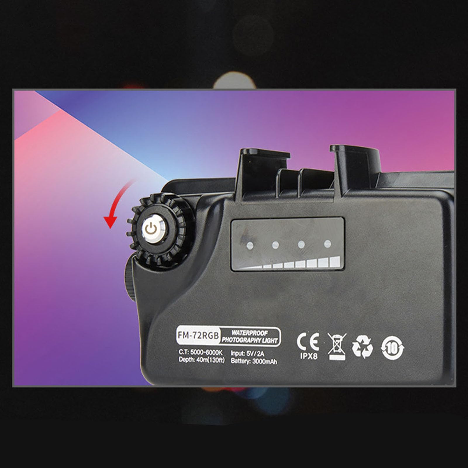 Luz de Buceo de Iluminación de Video, Impermeabilización de 130 Pies / 40m Luces de Cámara de Video Submarina, Lámpara de Llenado de Buceo de 5000 a 6000k RGB para Fotografía