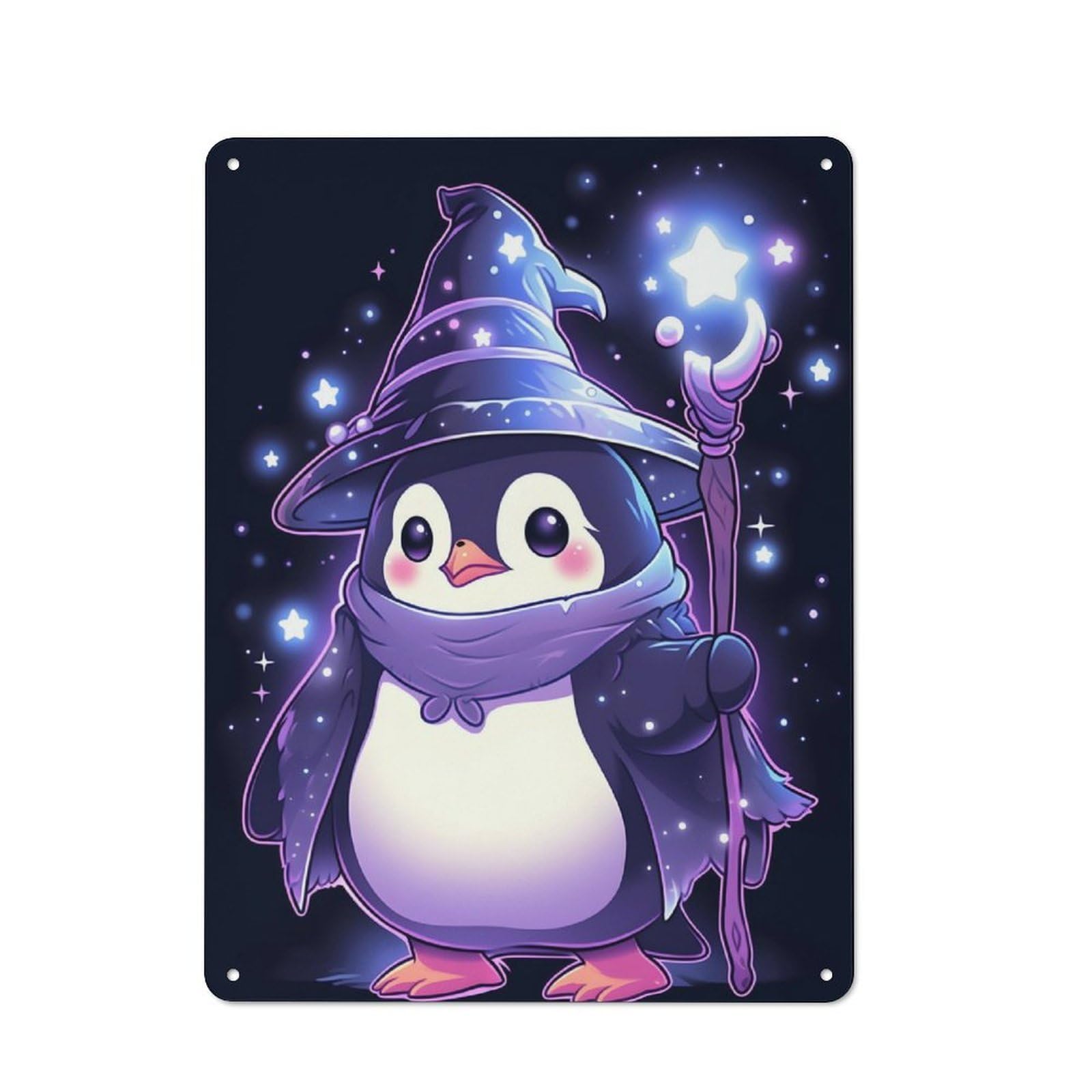 Junmoney Penguin Star Wizard Decorative Metal Plaque 40X30cm, Garage Style Shed Wall Plaque For Workshop, Basement, Shed Or Games Room