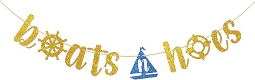 Cartel dorado con purpurina de botes y azadas, divertido tema náutico, decoración de cumpleaños, tema de crucero, boda, compromiso, despedida de