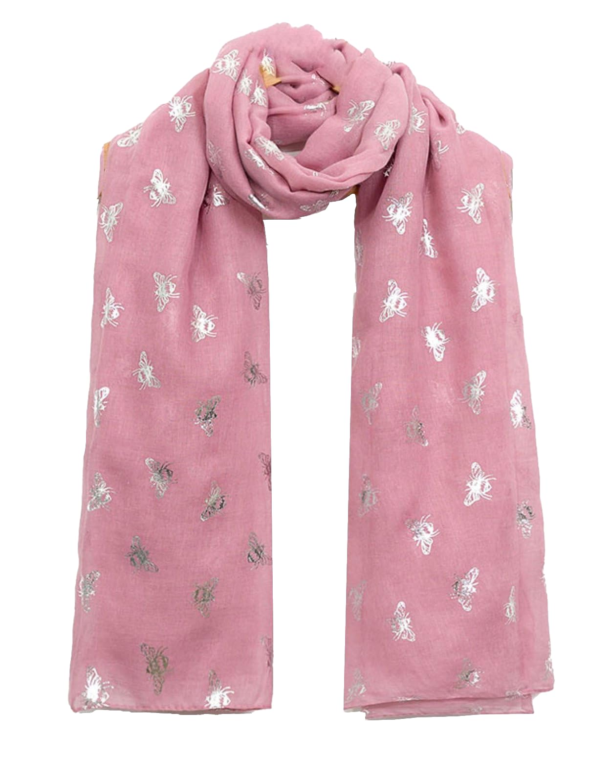 World Of Shawls Women's Dusky Pink Girls Glitter Bumble Bees Scarves Wraps Shawl Soft Scarf (Dusky Pink)