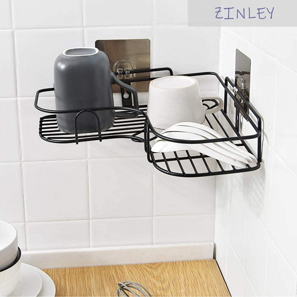 Zinley Multipurpose Kitchen Bathroom Corner Shelf Wall Mount Storage Rack Bathroom Rack Soap Holder Storage Box Shower Rack Shelf, Bathroom Racks and Shelves, Bathroom Stands and Racks (Black) 3